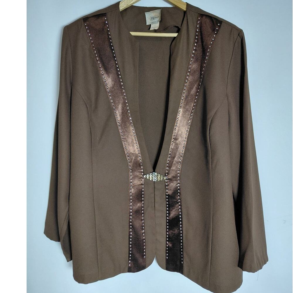 3K Fashion  Made in USA Brown Blazer Solid Long Sleeve Women Size 3XL